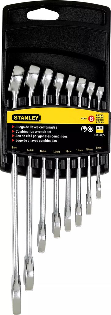 JUEGO DE LLAVES COMBINADAS MM 8 PZAS RACK SATINADA, STANLEY