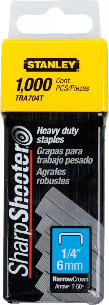GRAPA PARA ENGRAPADORA MANUAL 1/4" P/TR100,TR200 (1000PZAS), STANLEY