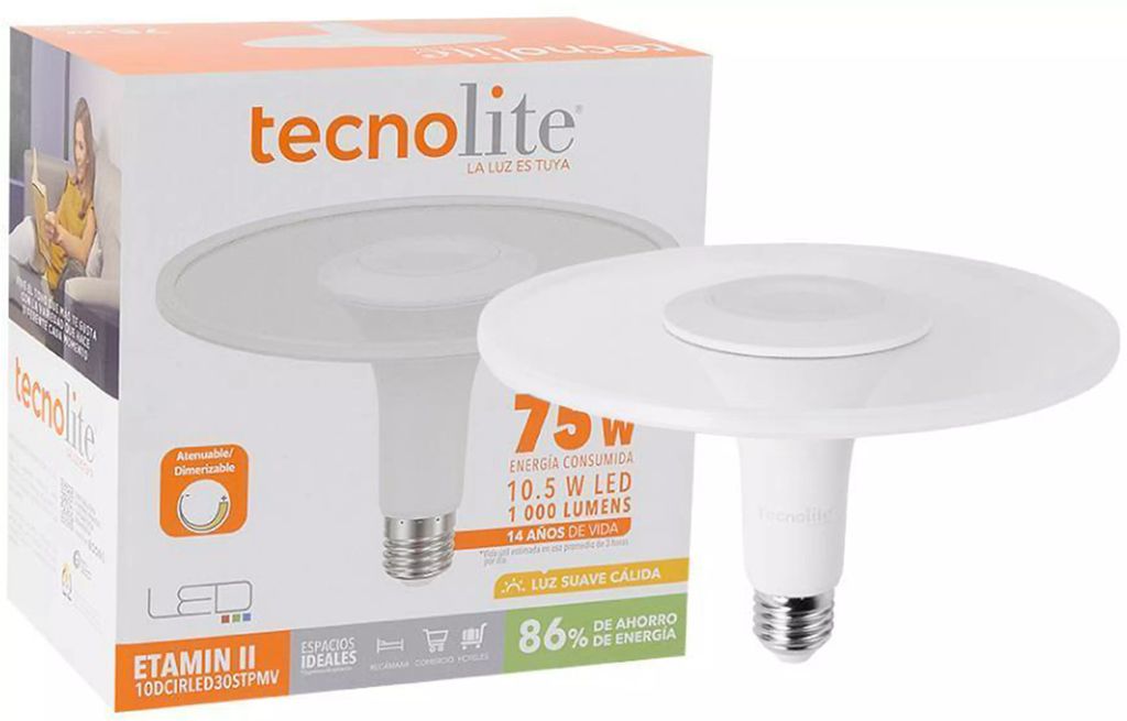 FOCO LED CIRCULAR 10.5 W LUZ CALIDA 3000 K 1000 LM BASE E27 ATENUABLE 110-220 V (ETAMIN II), TECNOLITE
