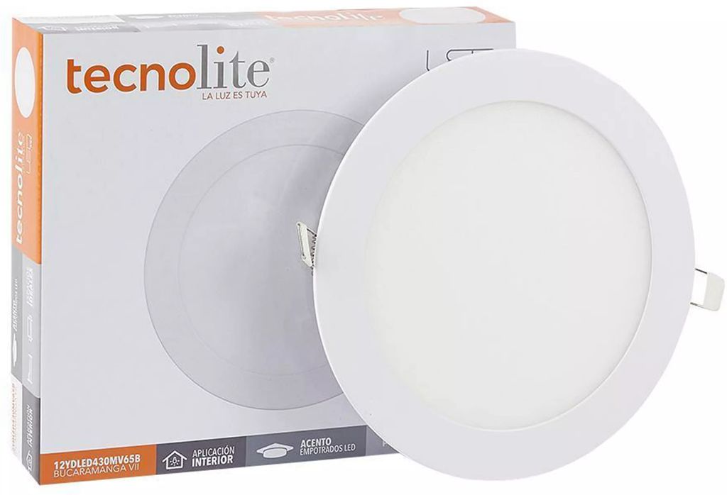 LAMPARA TIPO PANEL DE LED DE EMPOTRAR REDONDA 12W LUZ DE DIA 6500K 720LM 110-220V (BUCARAMANGA VII), TECNOLITE