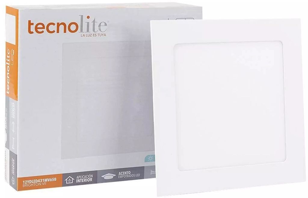 LAMPARA TIPO PANEL DE LED DE EMPOTRAR CUADRADA 12W LUZ DE DIA 6500K 720LM 110-220V (BRIGHTON VII), TECNOLITE