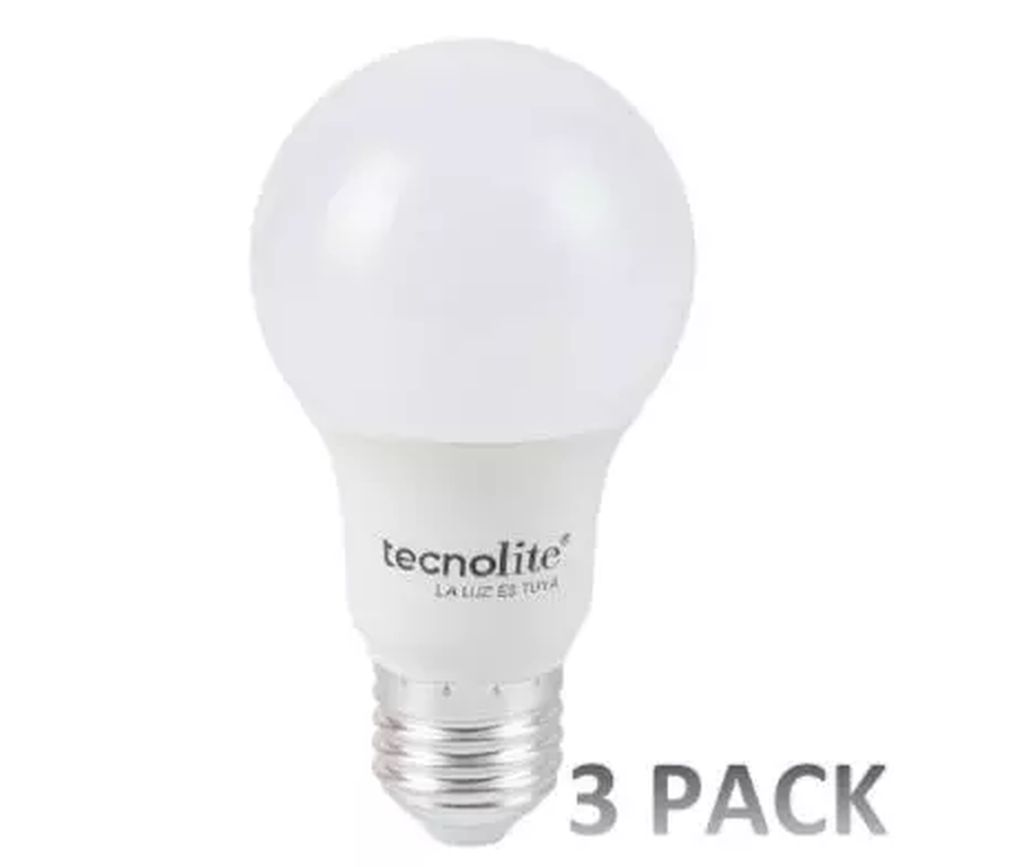 FOCO LED 8.5 W LUZ CALIDA 3000 K BASE E27 A19 SUPER AHORRADOR (HIDRUS I)(3 PACK), TECNOLITE