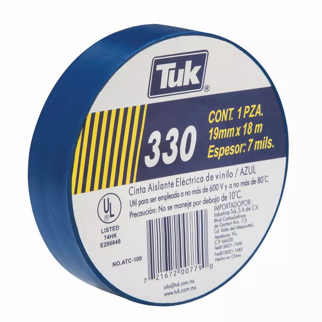 CINTA AISLANTE 19X18 VINIL AZUL 330, TUK