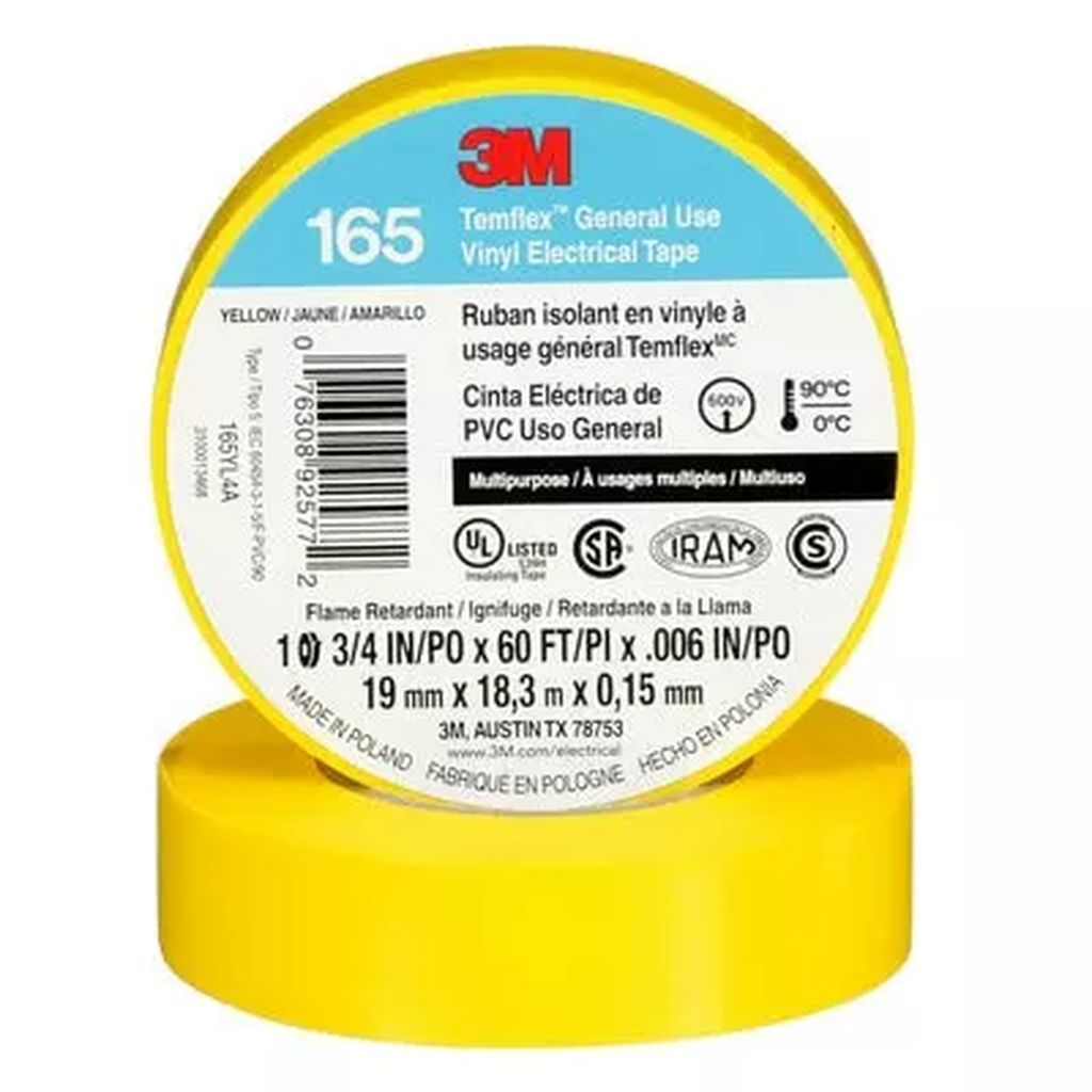 CINTA AISLANTE 19X18 VINIL AMARILLO TEMFLEX 165, 3M