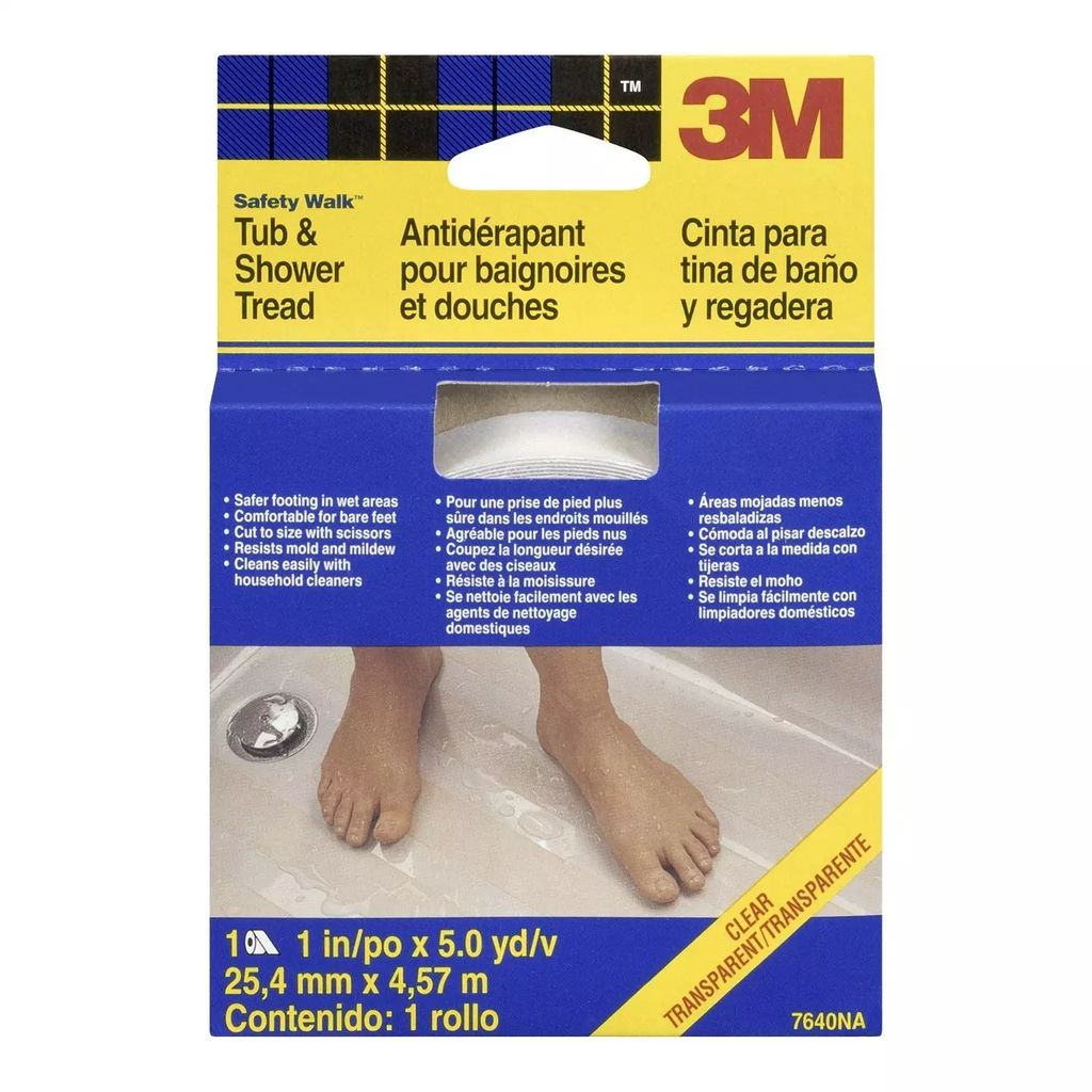 CINTA ANTIDERRAPANTE TRANSPARENTE PARA BAÑO ROLLO 2.54CMX4.57M, 3M