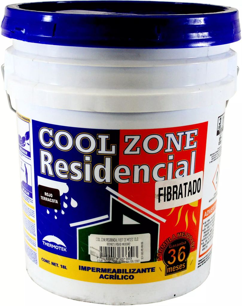 [T9 102162] IMPERMEABILIZANTE FIBRATADO 3 AÑOS 18 LT ROJO COOL ZONE RESIDENCIAL, THERMOTEK
