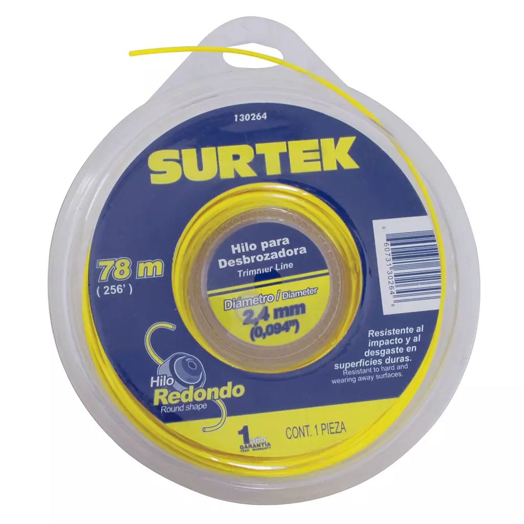 NYLON PARA DESBROZADORA 078 MT ROLLO HILO REDONDO DE 2.4 MM AMARILLO (DOBLE BLISTER), SURTEK