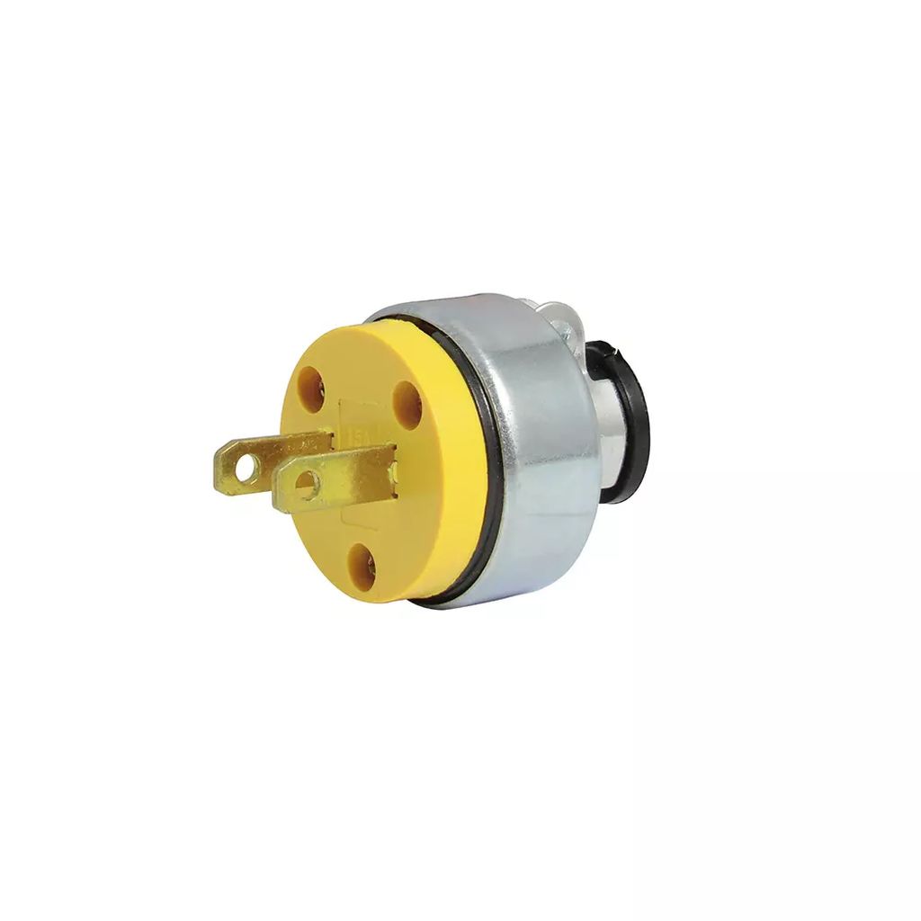 CLAVIJA ELECTRICA PLASTICA 127VOLT BLINDADA PATA PLANA C/ABRAZADERA AMARILLO, SURTEK