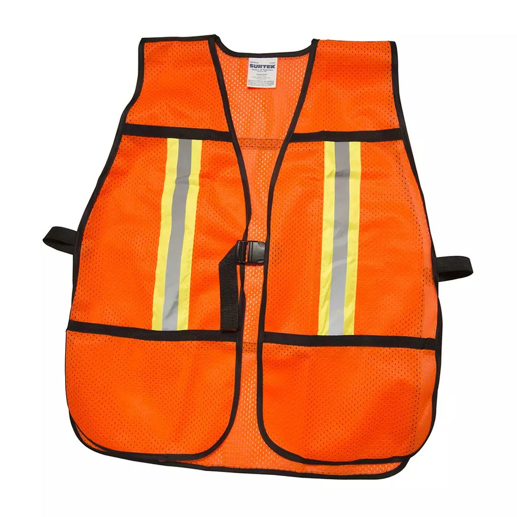 CHALECO NARANJA CINTA PRISMATICA REFLEJANTE AMARILLA MALLA DE POLIESTER CON CORREA AJUSTABLE, SURTEK
