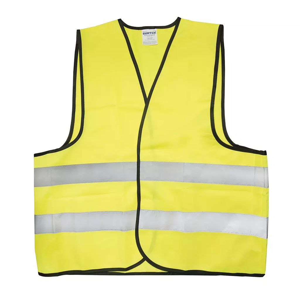 CHALECO AMARILLO CINTA PLATEADA REFLEJANTE TELA DE POLIESTER RESPIRABLE, SURTEK
