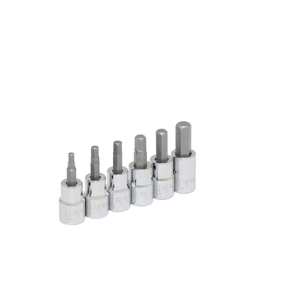 JUEGO DADOS CUADRO  3/8" CORTO PTA. HEX. EN RIEL Y CLIPS (6 PZAS) DE 4MM A 10MM, URREA