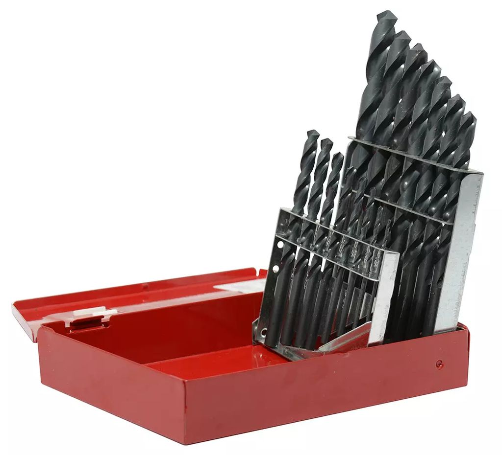 JUEGO DE BROCAS ZANCO RECTO ACERO A.V. (15 PZAS) CAJA METALICA, URREA