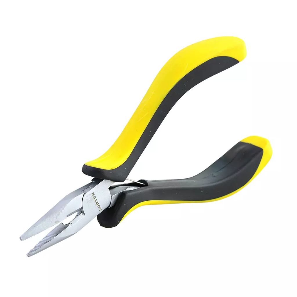PINZA PARA ELECTRICISTA 4.3/4" CORTE LATERAL PUNTA LARGA C/RESORTE (MINI), SURTEK