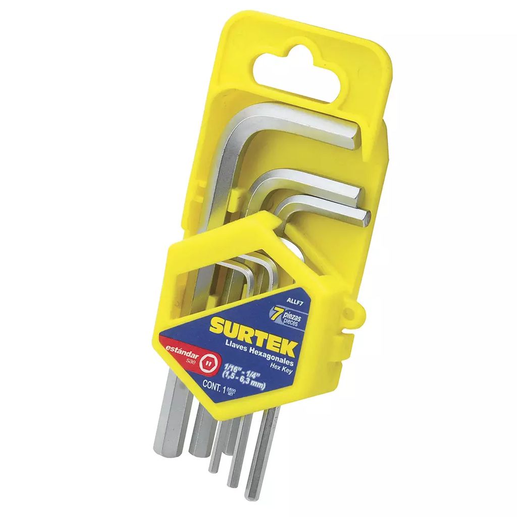 JUEGO DE LLAVES HEXAGONALES FRACCIONAL "L" (7 PZAS) RACK PLASTICO 1/16" A 5/64", SURTEK