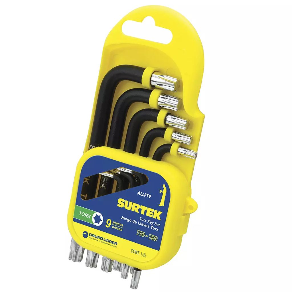 JUEGO DE LLAVES HEXAGONALES TORX "L" (9 PZAS) RACK PLASTICO T10 A T50, SURTEK
