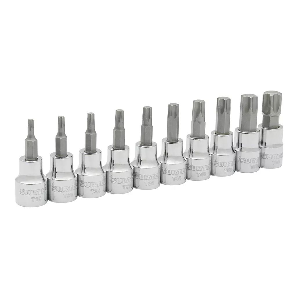 JUEGO DADOS CUADRO 3/8" PTA. TORX (10 PZAS.) CJ. PLASTICA, SURTEK