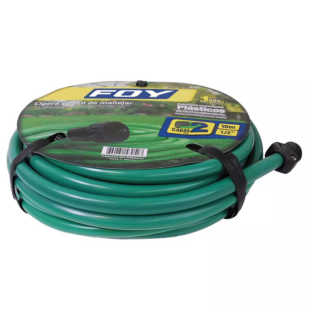 MANGUERA PARA JARDIN ARMADA 1/2" (13MM) X 10MT CON CONECTORES DE PLASTICO 2 CAPAS, FOY