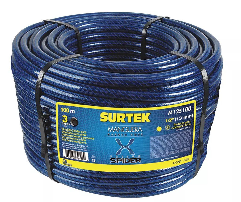 MANGUERA PARA JARDIN EN ROLLO 1/2" (13MM) X 100MT TEJIDO SPIDER, SURTEK