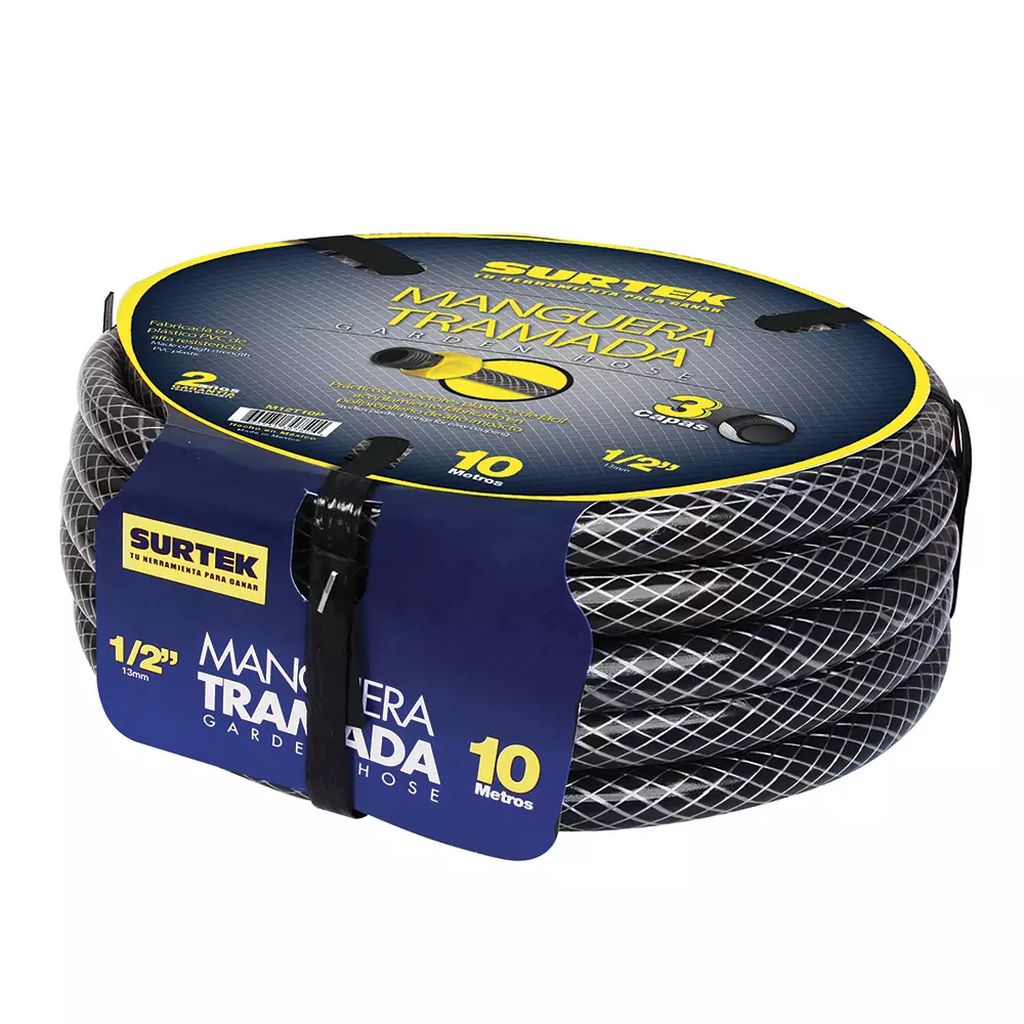 MANGUERA PARA JARDIN ARMADA 1/2" (13MM) X 20MT CON CONECTORES DE METAL TRAMADA GRIS, SURTEK