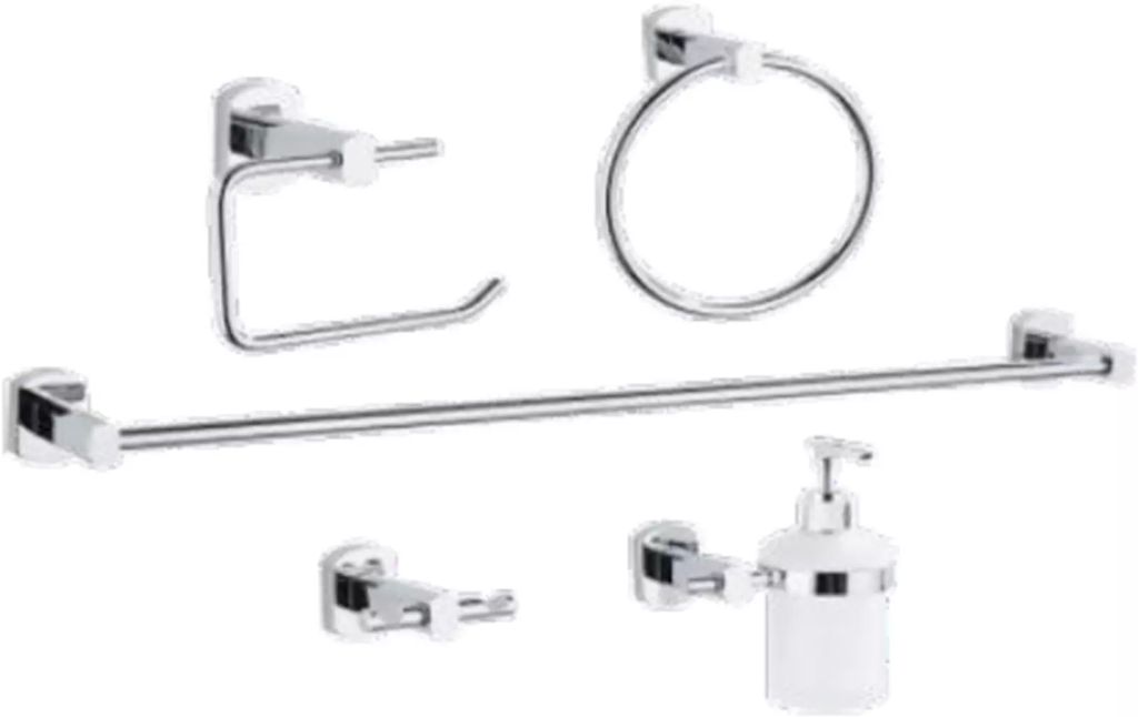 JUEGO DE ACCS. PARA BAÑO CROMO (TOALLERO DE BARRA Y ARGOLLA, PORTARROLLO, GANCHO DOBLE, PORTAVASO Y JABONERA) (5PZAS), DICA