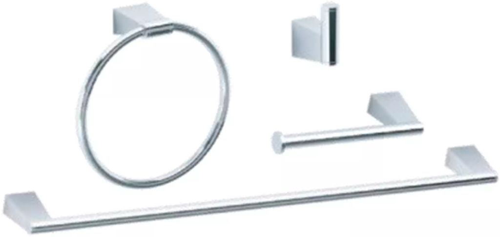 JUEGO DE ACCS. PARA BAÑO (4PZAS) CROMO ( TOALLERO DE BARRA Y ARGOLLA, PORTARROLLO Y GANCHO), DICA