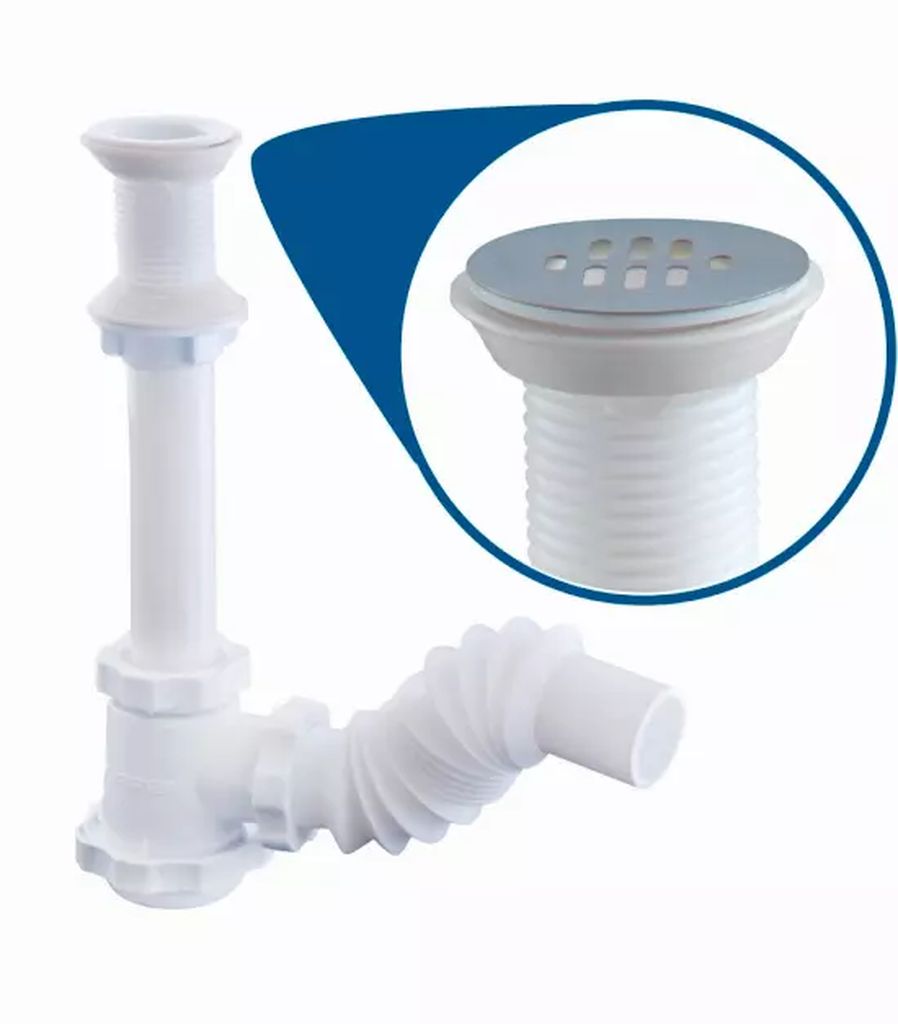 CESPOL PARA LAVABO CON CUBIERTA DE ACERO INOXIDABLE TUBO FLEXIBLE BOTE CHICO, URREA PLOMERIA