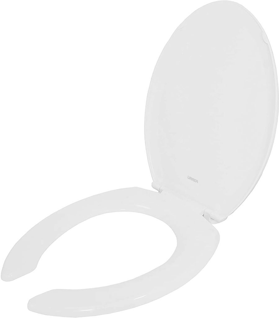 ASIENTO PARA W.C. ALARGADO ABIERTO COLOR BLANCO POLIPROPILENO 100% VIRGEN BISAGRAS AJUSTABLES, URREA PLOMERIA